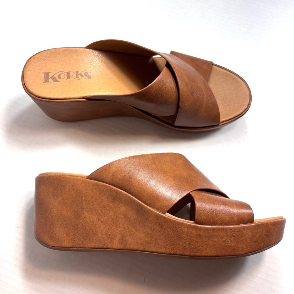 Korks Madera lI Wedge Sandal Brown Platform Open Toe Women’s Size 9 - Picture 2 of 8